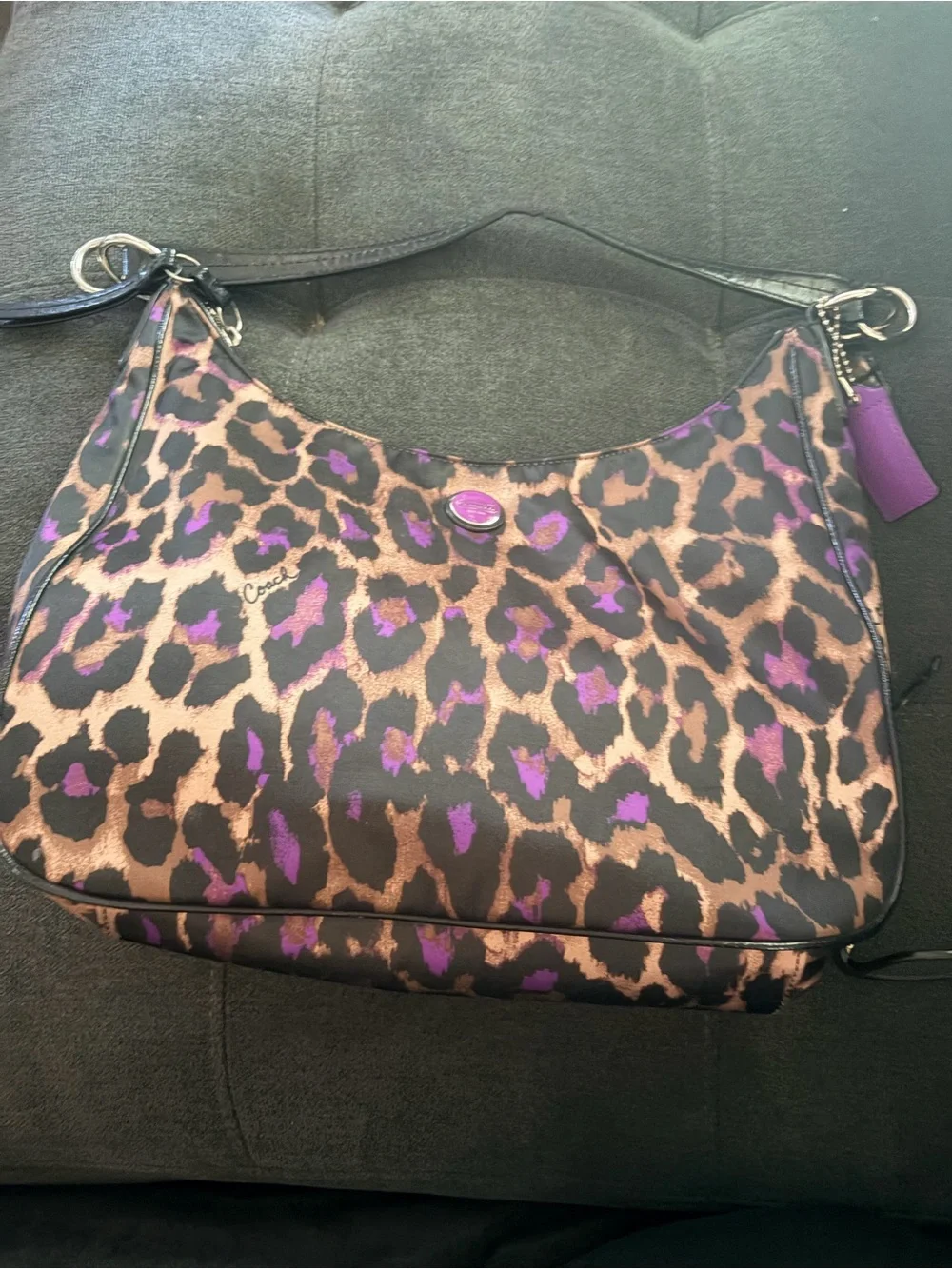 Coach Ocelot Leopard Print Shoulder Bag in Brown and Purple